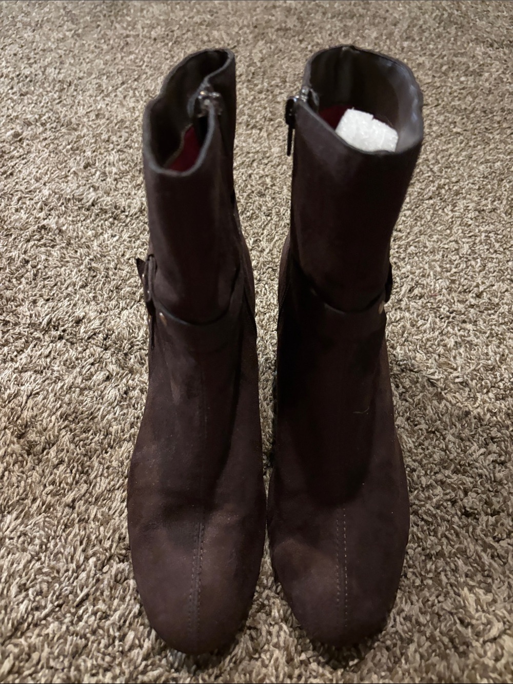 Ecco Dark Brown Suede Ankle Booties with Side Zip